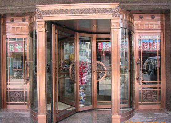 Çin Bronze Engraving Flower Hotel entrance automatic revolving door OEM service Tedarikçi