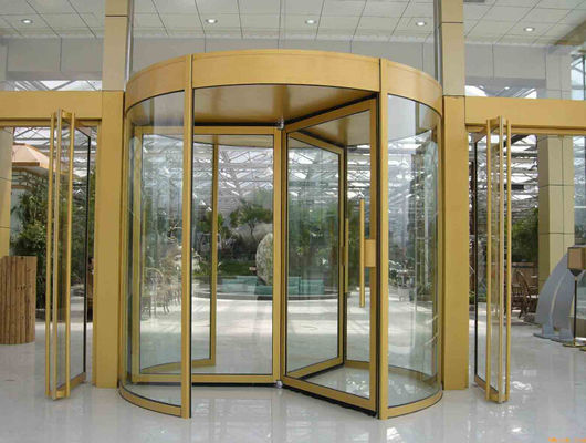 Çin Security glass 2 wing golden automatic revolving door Of aluminium frame Fabrika
